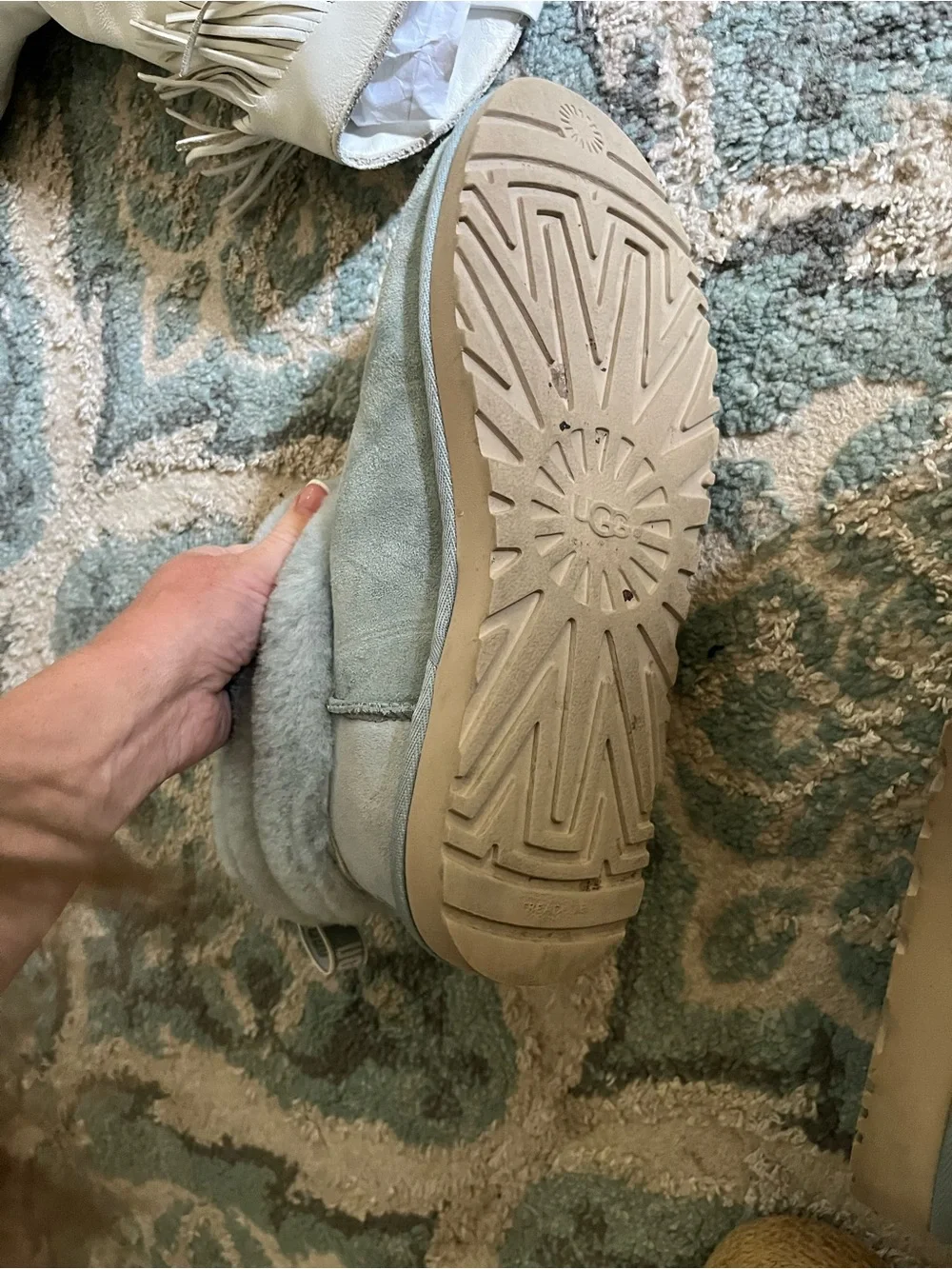 UGG Light Gray Short Shearling Boots